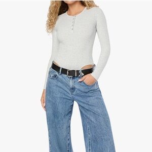 New WeWoreWhat Crew Neck Henley Bodysuit